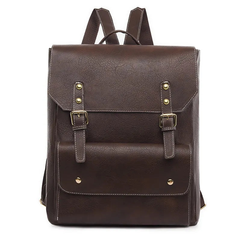 Korean style retro backpack in soft PU material showing ventilation features and burden reduction design