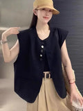 Women's Milky White V-neck polyester vest with side pockets, shown on a model.