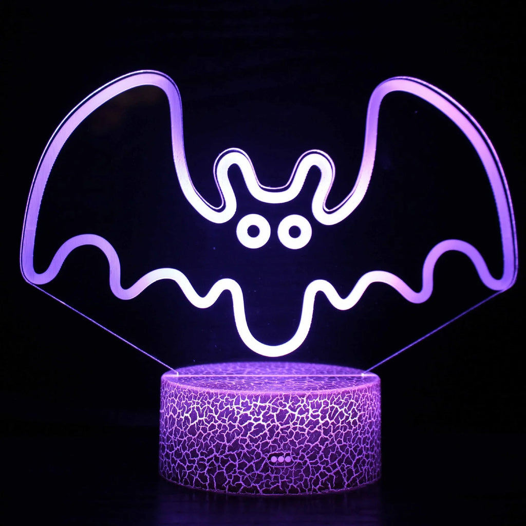 Colourful 3D acrylic USB table lamp with touch control on a wooden desk.