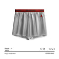 Men's solid colour boxer briefs in black, red, blue, silver, purple, and brown on a mid-waist fit.