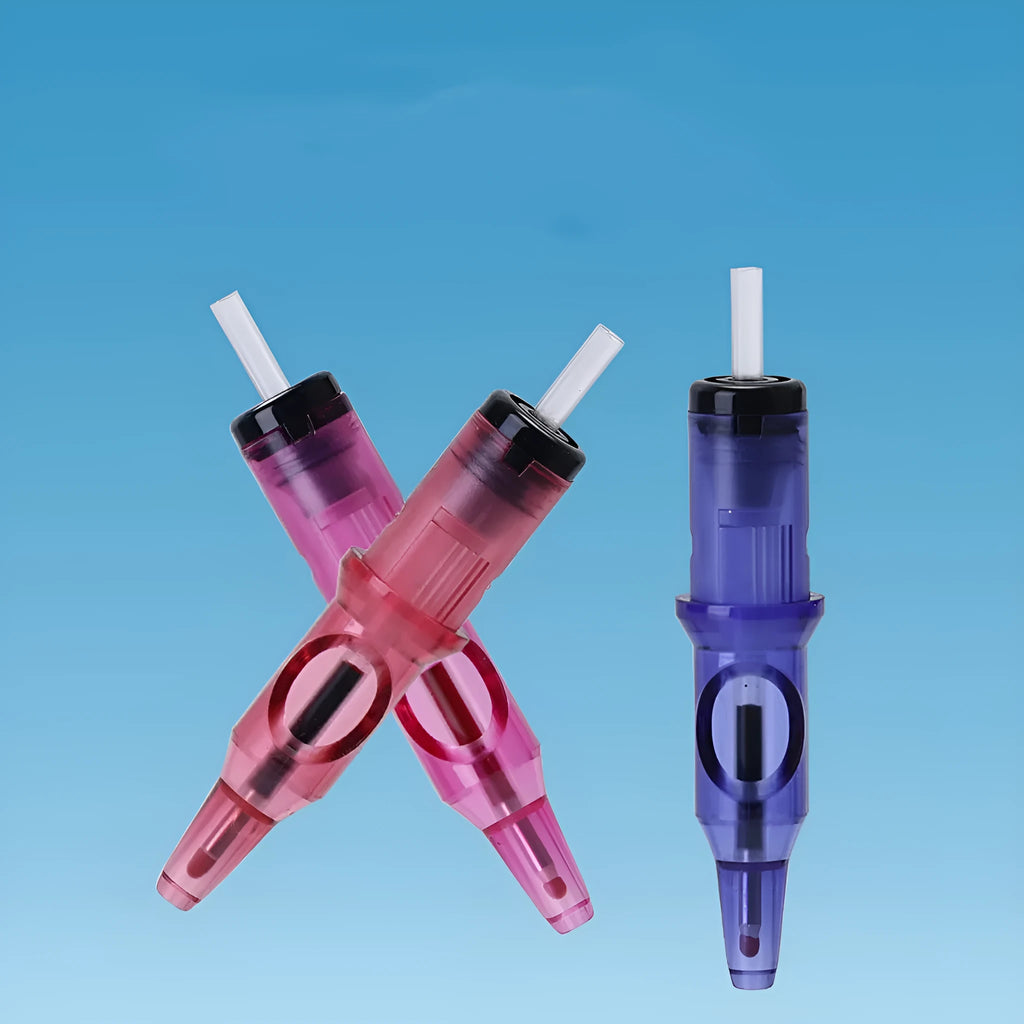 Tattoo integrated needle drawing tool and colour ballpoint pen for line work, shown with colour options.
