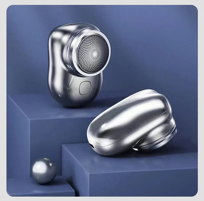 Rechargeable travel electric shaver with 6-blade floating cutter head in silver