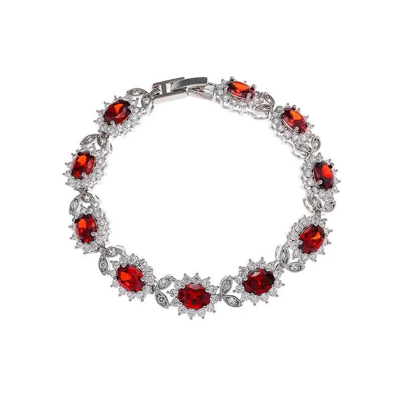 Women's bracelet with inlaid zircon gemstones in multiple colours on environmentally friendly alloy band