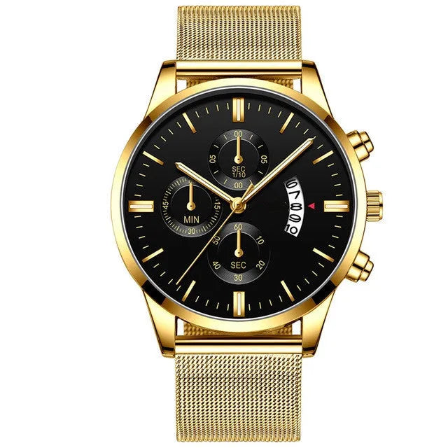 Men's stainless steel quartz watch with mesh band in a two-tone colour option.