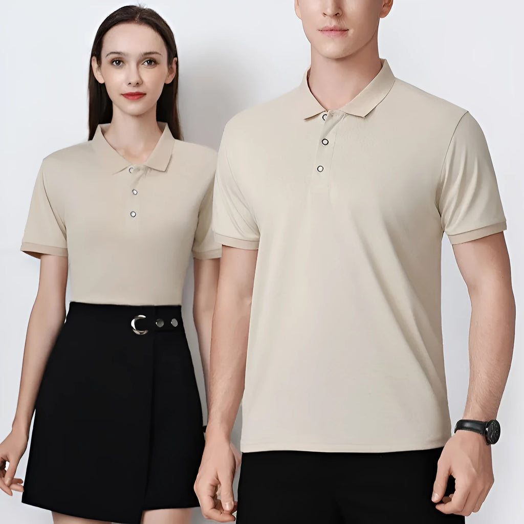 Ice silk polo shirt with advertising logo in viscose polyester fabric, short sleeve pullover style
