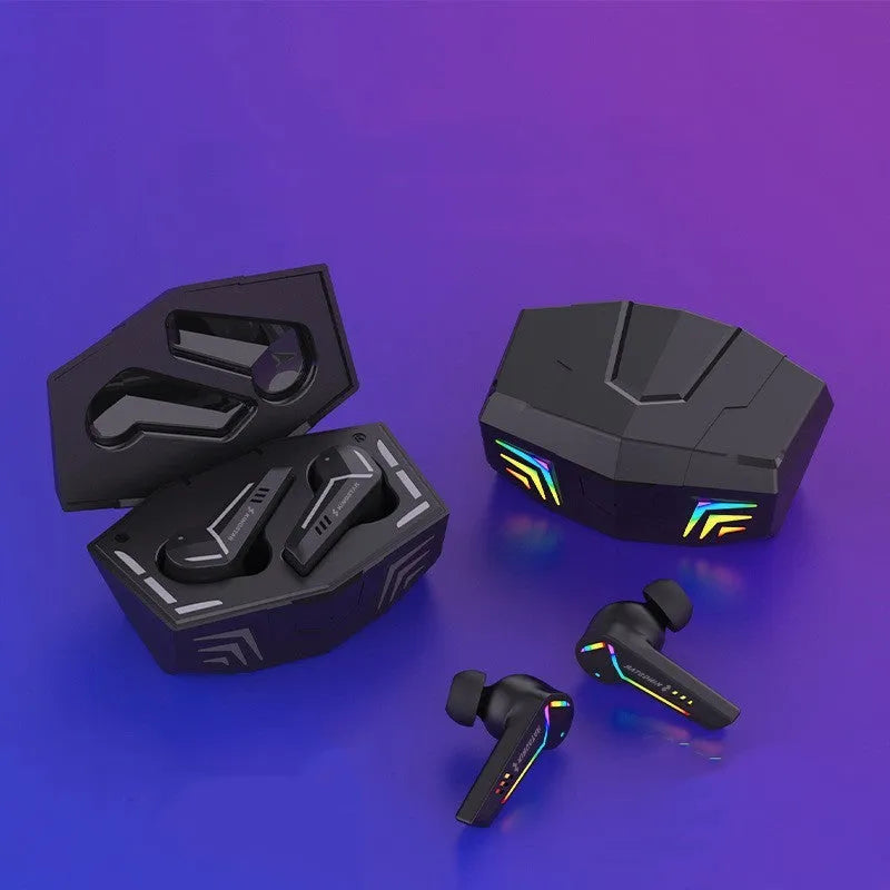 Black wireless TWS Bluetooth headset with low latency for gaming and sport