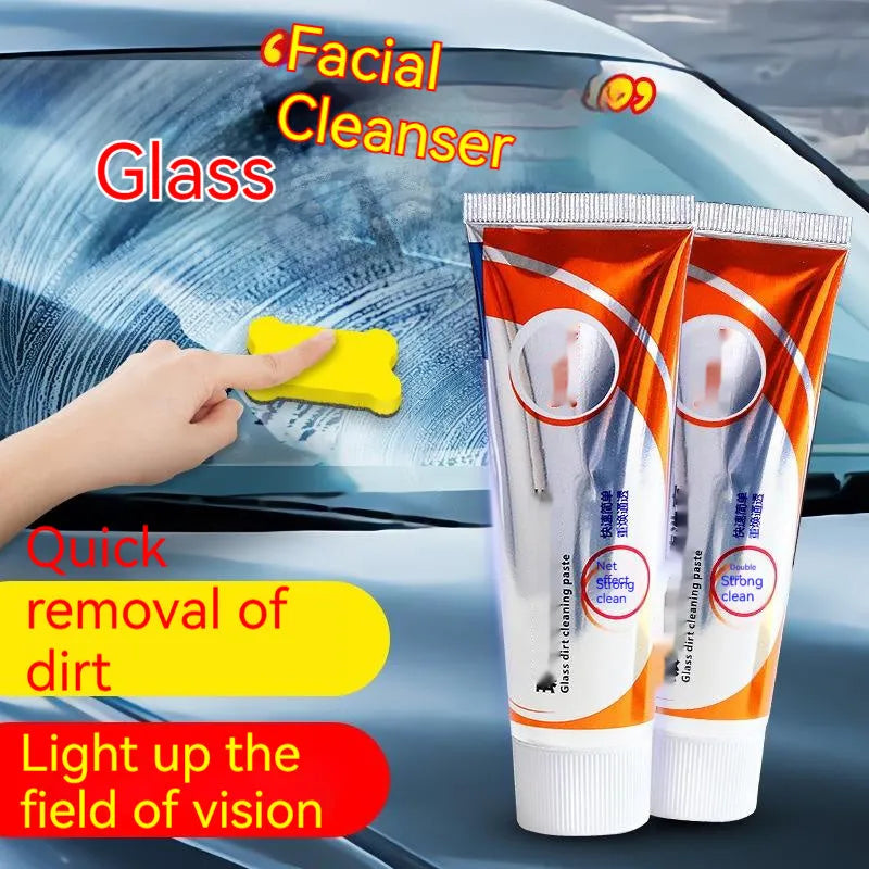 White 65ml bottle of car windshield cleaning paste for removing oil stains from glass.