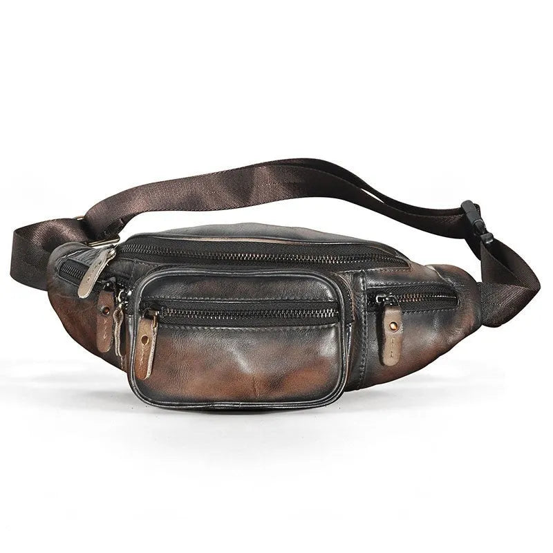 Cowhide leather shoulder messenger bag showing 32cm width and adjustable strap
