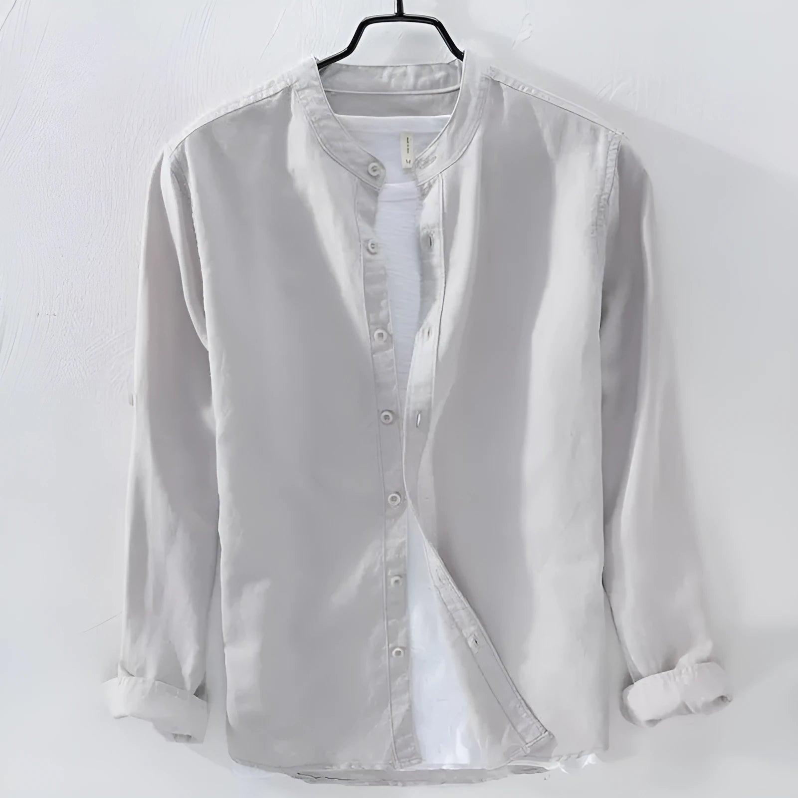 Men's loose fit linen cotton long sleeve shirt in dark blue colour showing button-up design