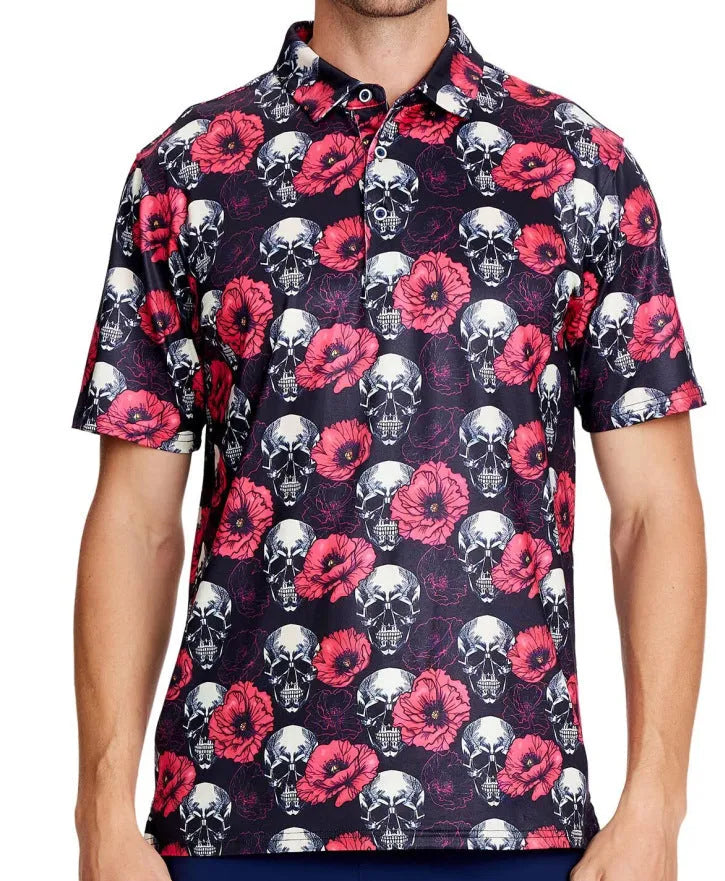Men's short sleeve mesh T-shirt with 3D printing pattern and zipper decorations