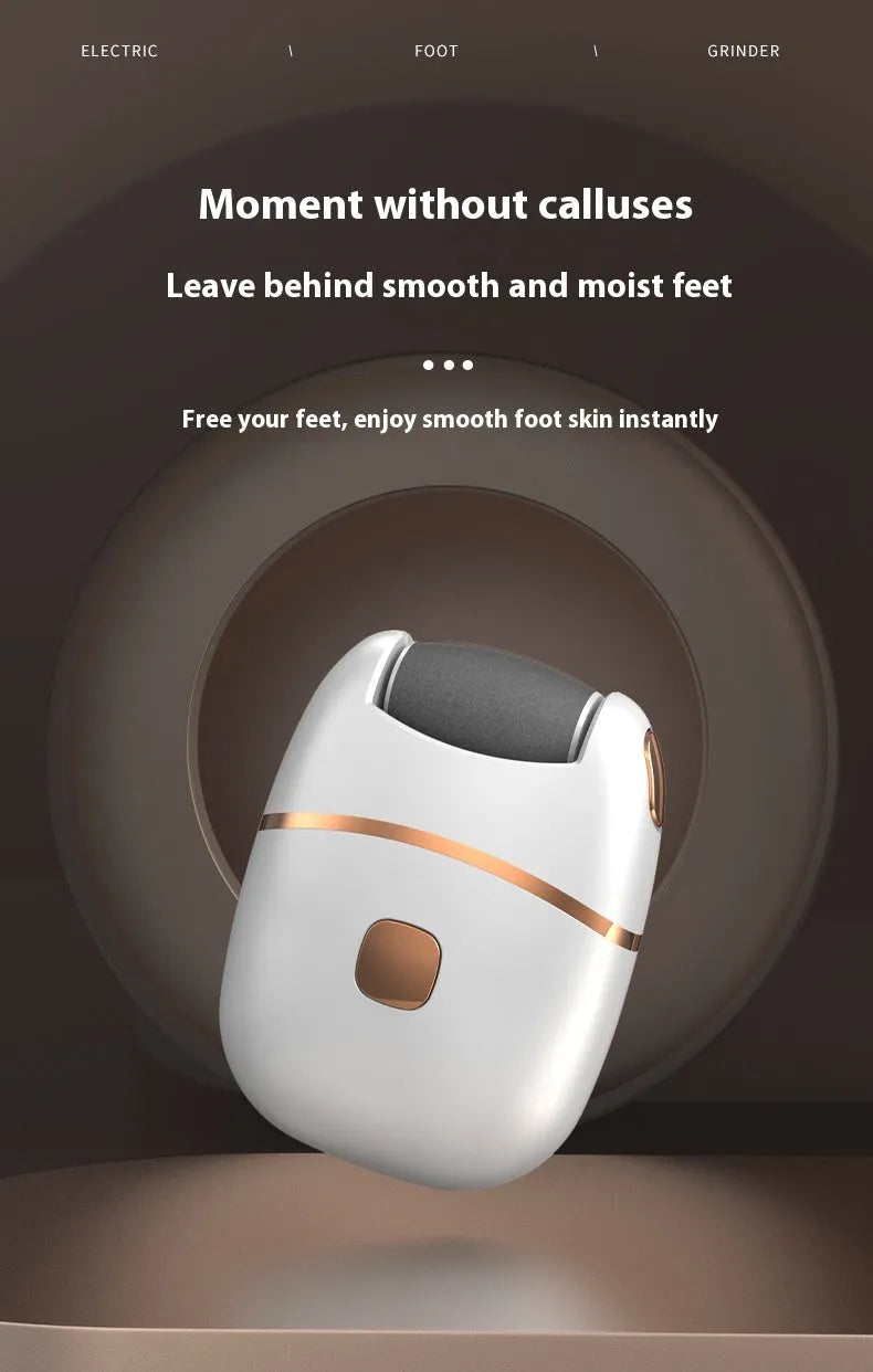 White electric foot grinder with coarse and fine grinding heads for dead skin and callus removal with auto debris suction