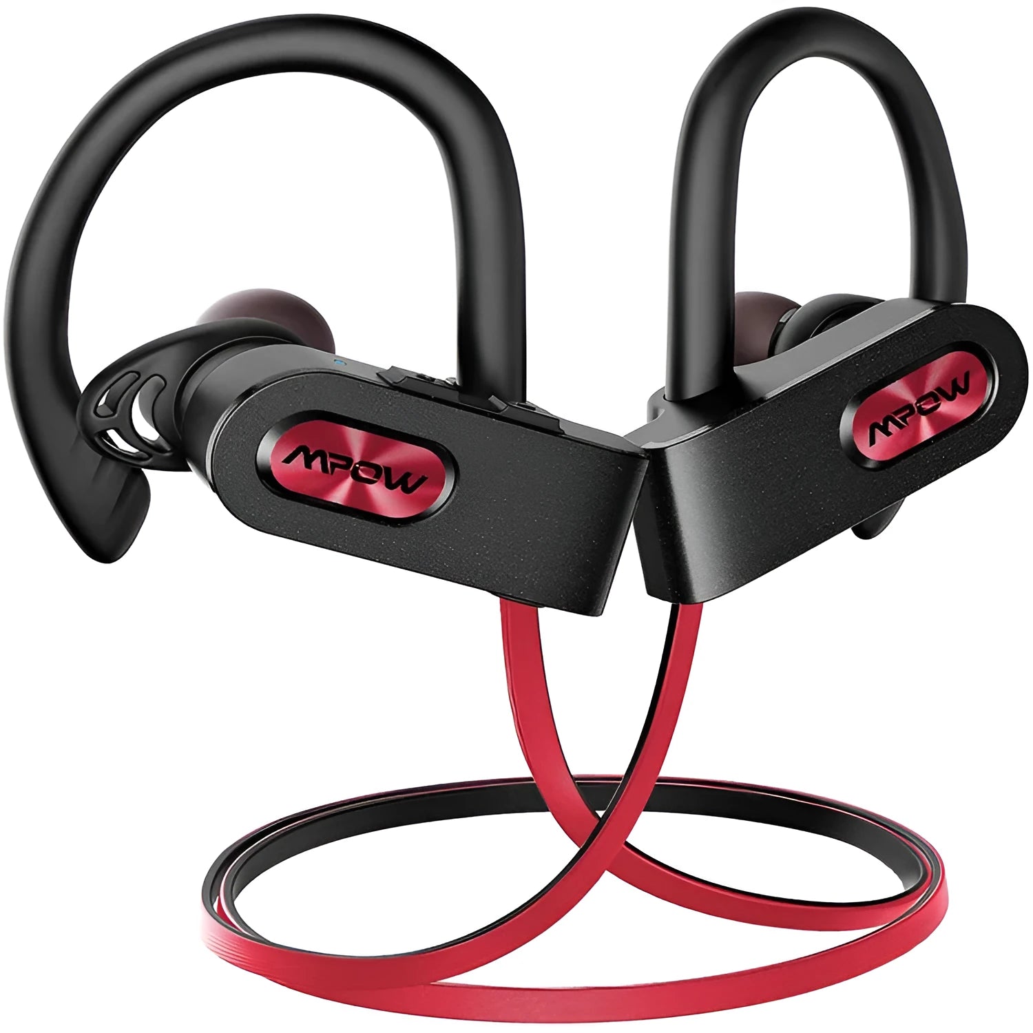 Flame2 red hanging ear Bluetooth wireless headset shown from the side