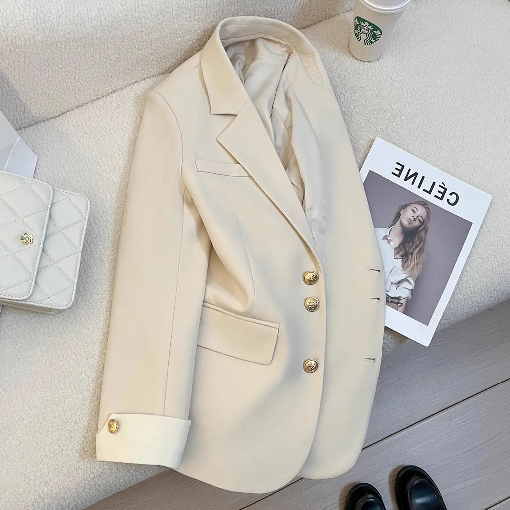 Women's loose mid-length coat in Korean style with long sleeves and pocket details