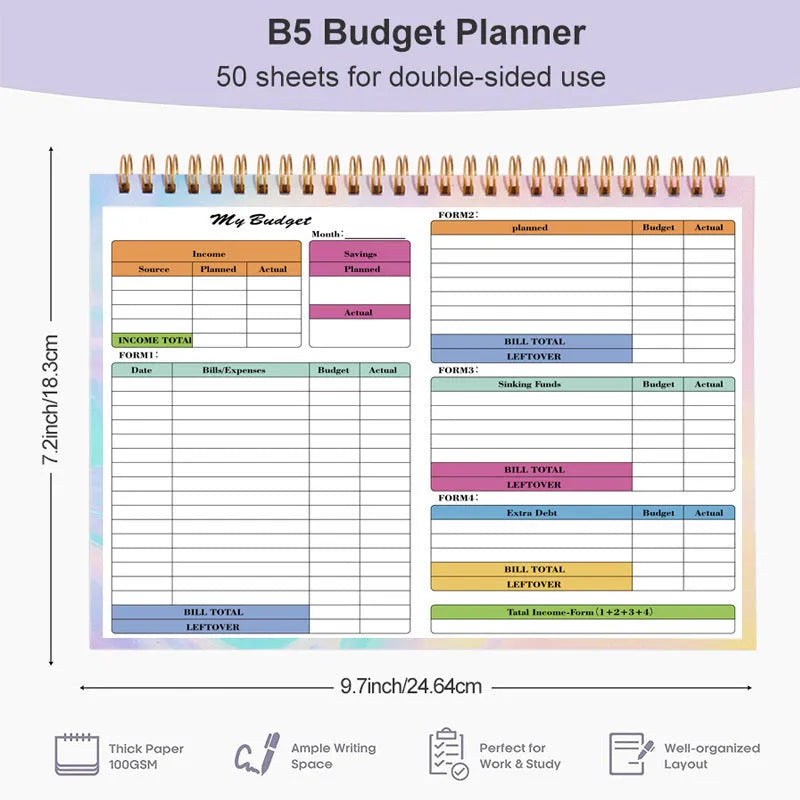 B5 budget tally notebook with spiral binding for financial tracking