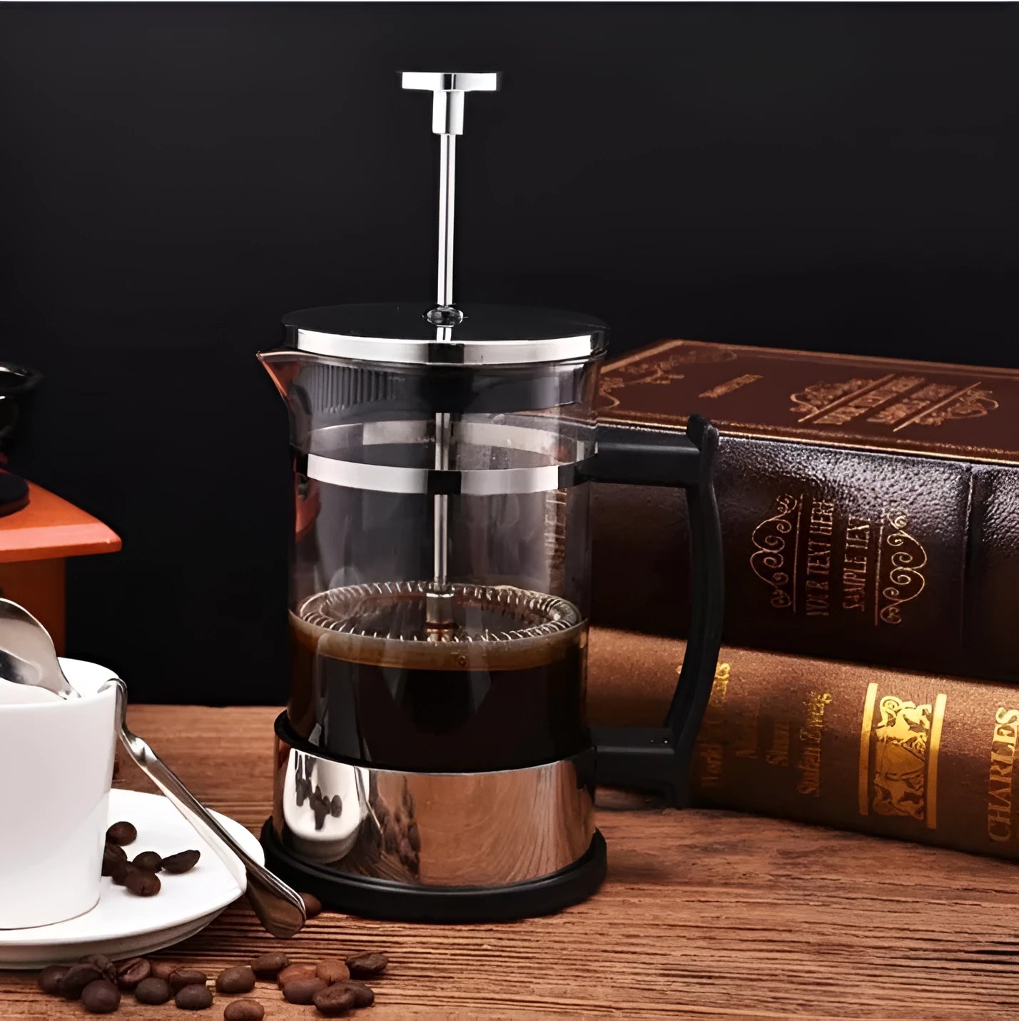 Glass manual pour-over coffee maker with stainless steel filter, 350ml capacity.