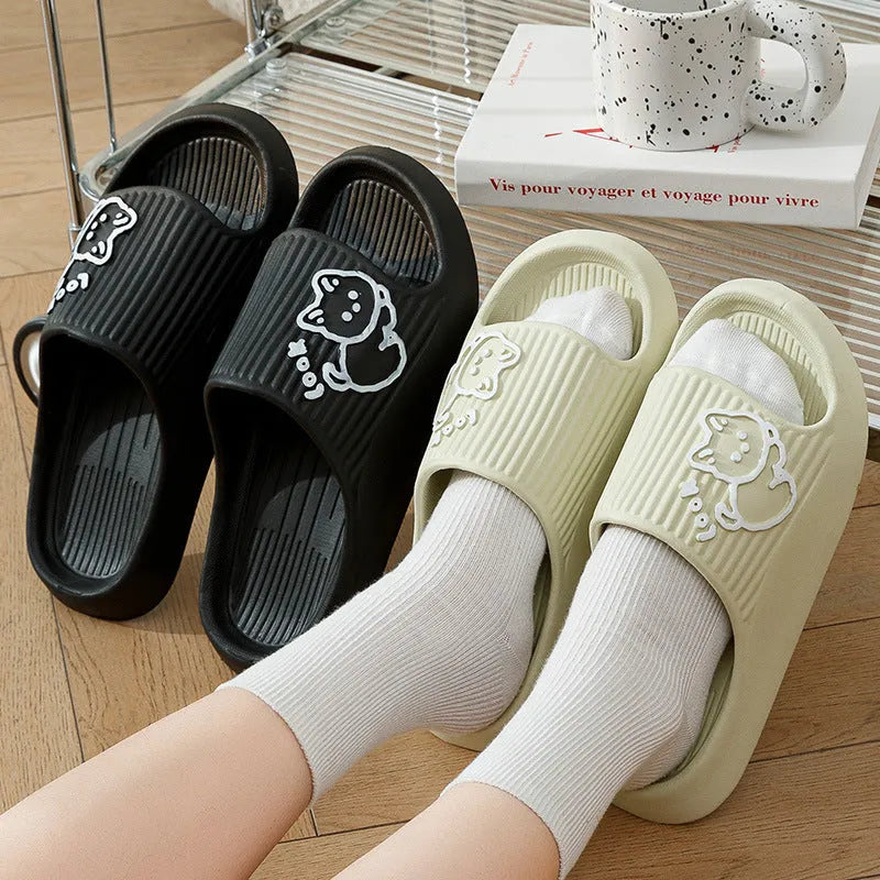 Women's cat-themed platform slides with thick EVA sole in multiple colours.