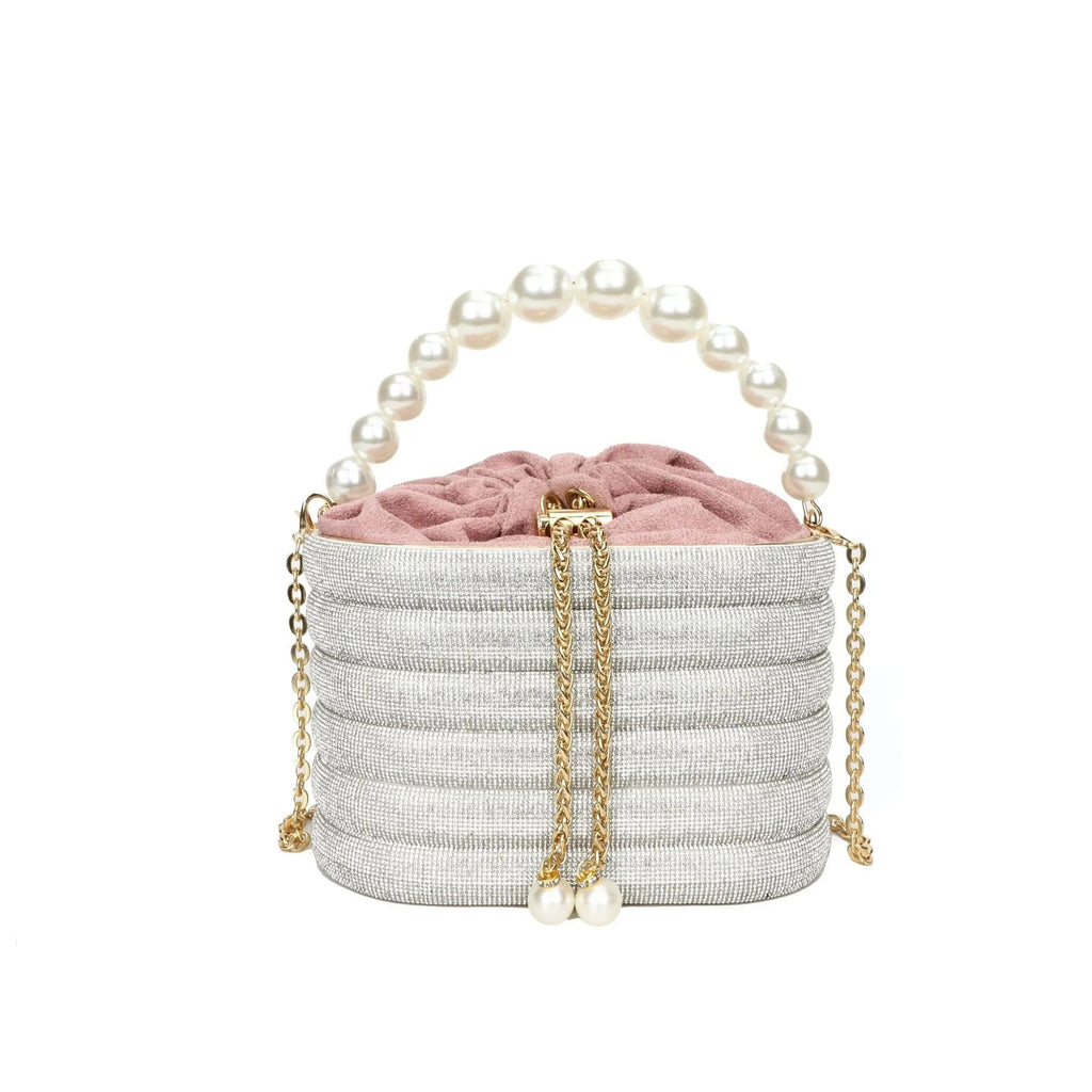 Women's retro style crossbody bag with pearl decoration and single shoulder strap