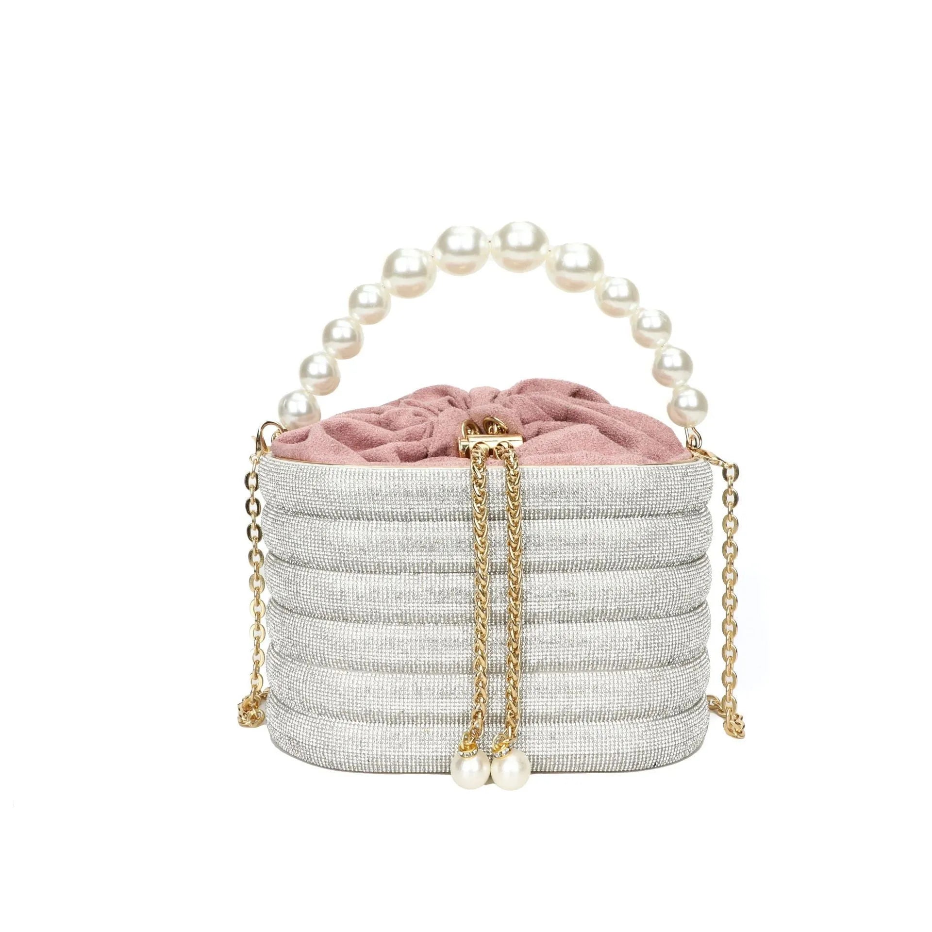 Women's retro style crossbody bag with pearl decoration and single shoulder strap