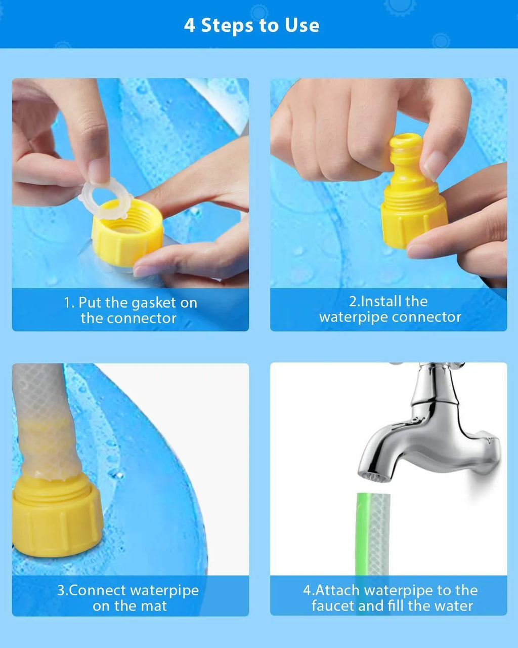 Blue PVC children's water spray play mat with marine animal designs for garden sprinkler play
