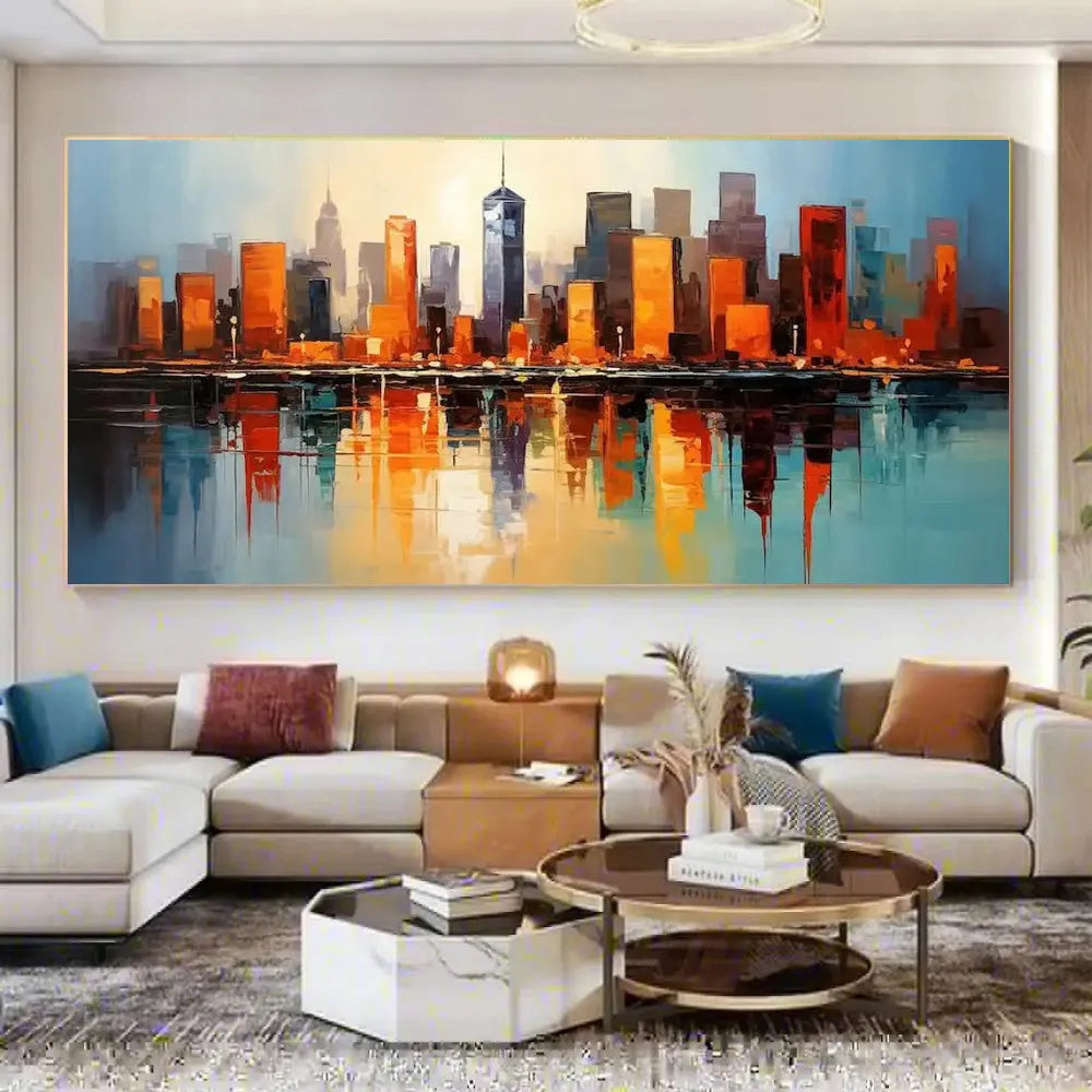 Handmade oil painting canvas abstract urban architecture street scene modern decor