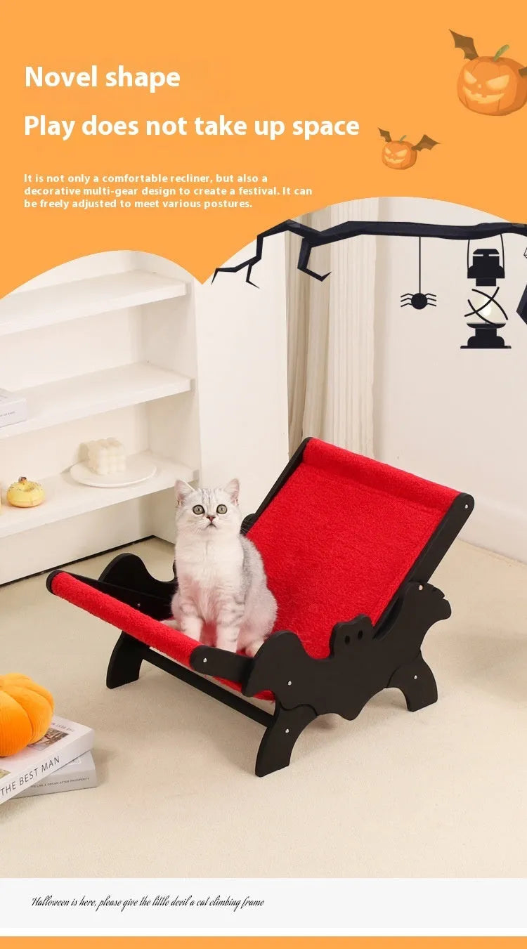 Black and red Halloween style wooden cat recliner lounge chair for indoor pet use