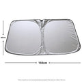 Aluminium foil car windscreen sunshade in titanium silver, shown folded and unfolded.