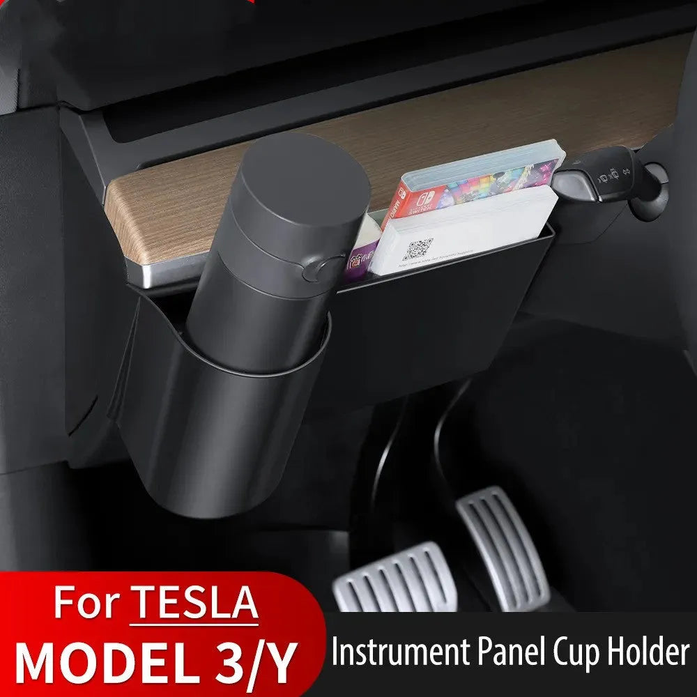 Tesla Model 3 and Y dashboard cup holder with handle, plastic construction