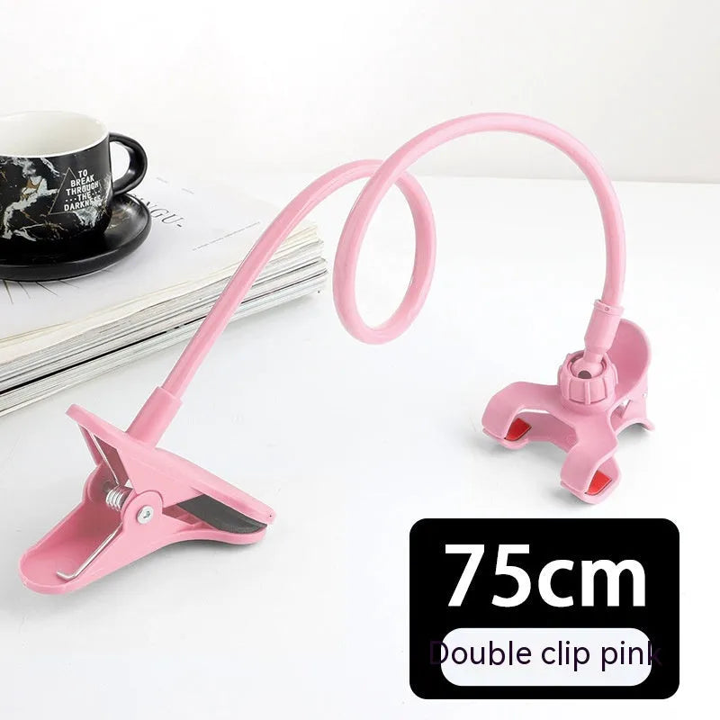 Double clip mobile phone bracket with 75cm ABS arm for bedside use