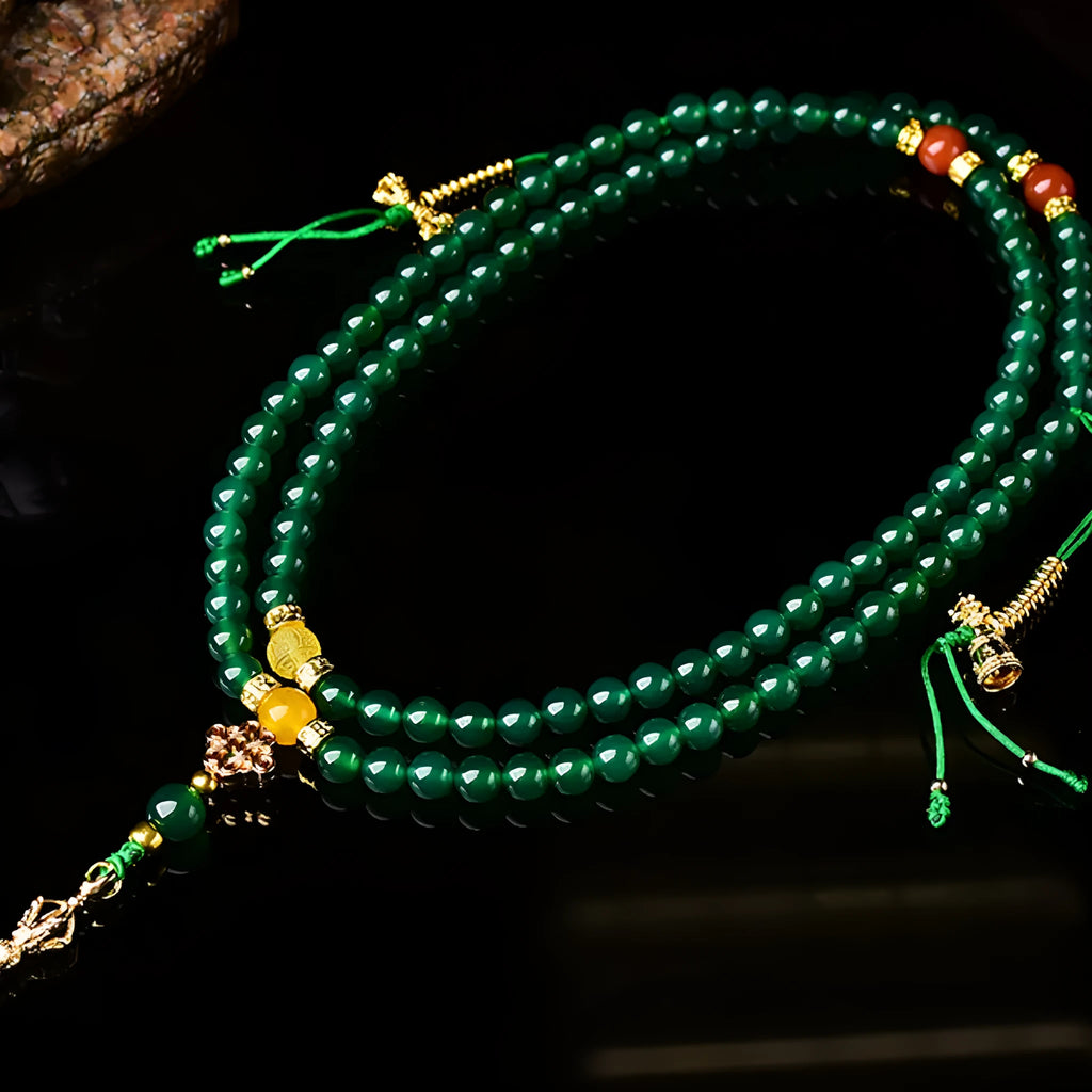 Handcrafted multi-strand bracelet featuring Brazilian natural green agate beads