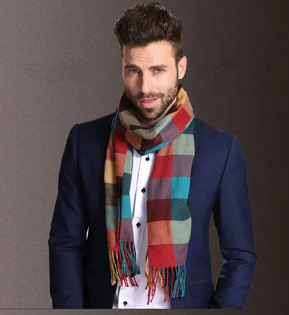 Men tartan polypropylene shawl scarf with plaid pattern, 180cm length, 70cm width
