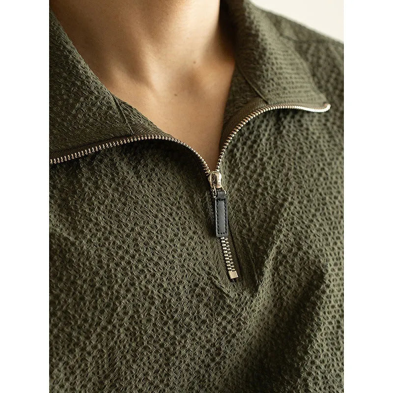 Men's cedar green loose fit short sleeve T-shirt made from quick-drying ice silk polyester fabric