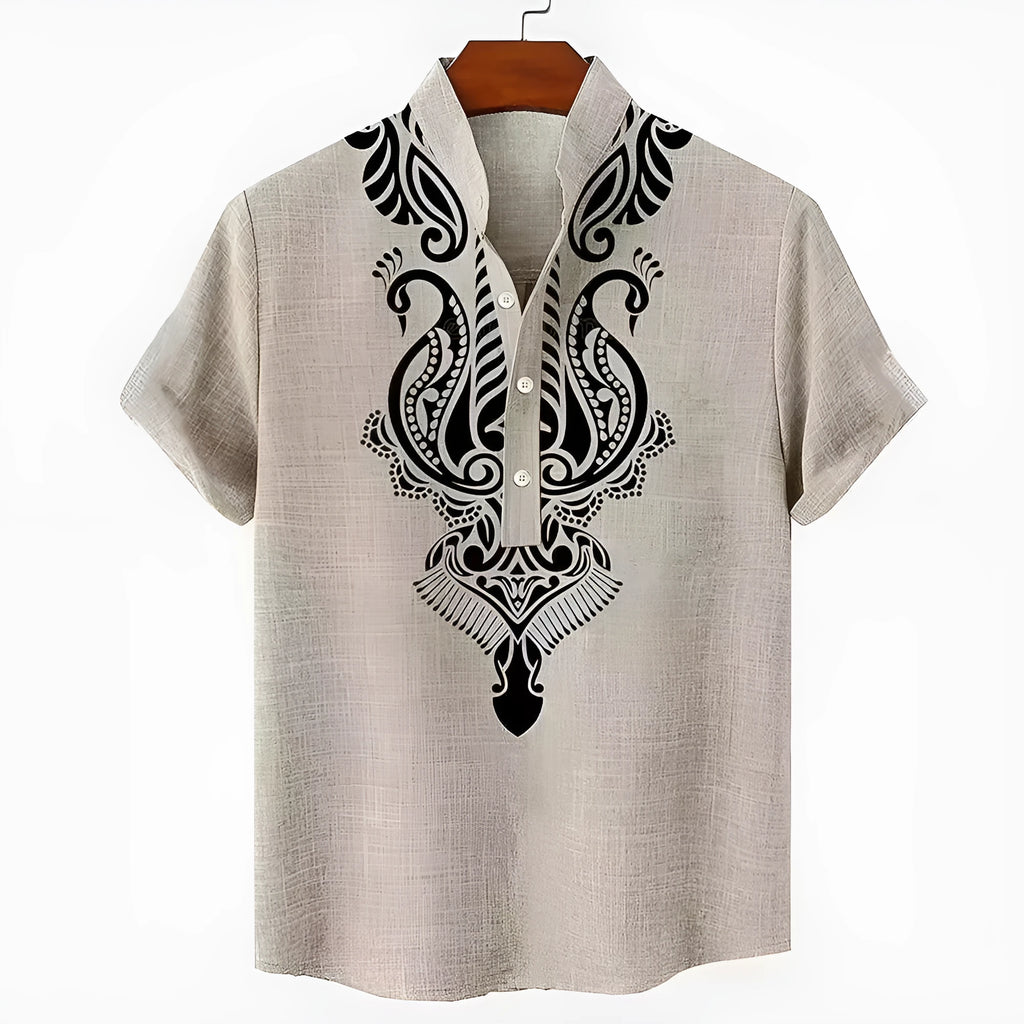 Men's striped linen casual shirt with button front in loose fit available in multiple colours