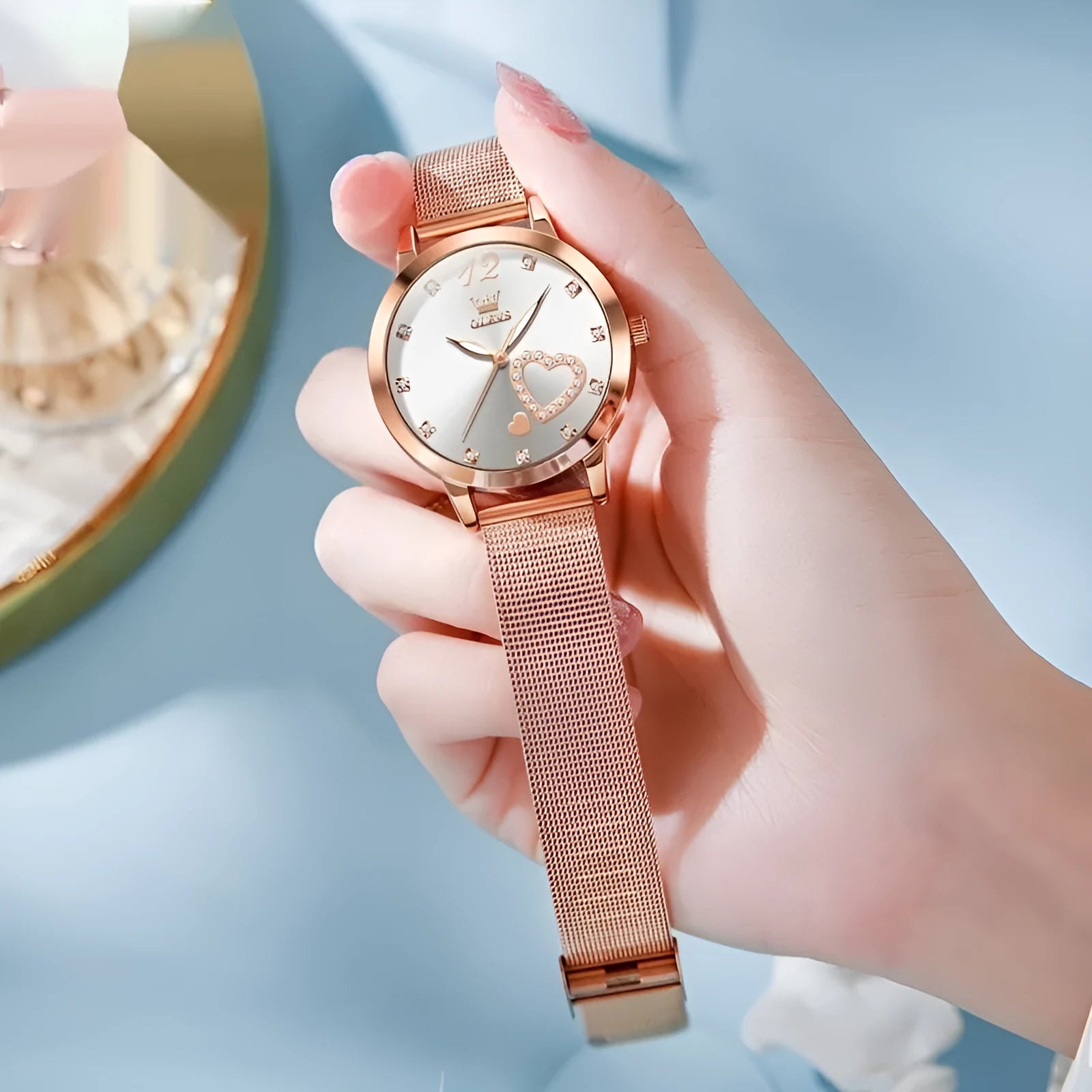 Women's mesh strap watch with 36mm alloy case in rose shell with choice of dial colours
