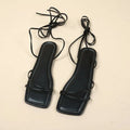 Women's flat sandals with ankle ring bandage cloth detail and front lace-up fastening in solid colour