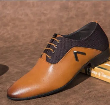 Men's Oxford shoes in artificial PU leather with rubber sole, showing black, brown and yellow colour options