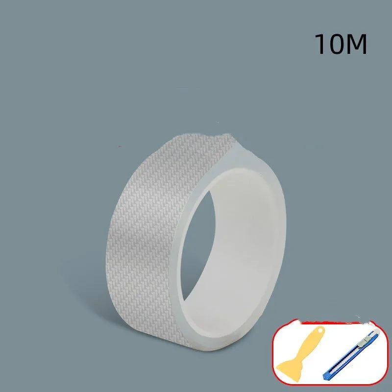 Carbon fibre grain transparent anti-collision strip for car doors and thresholds.