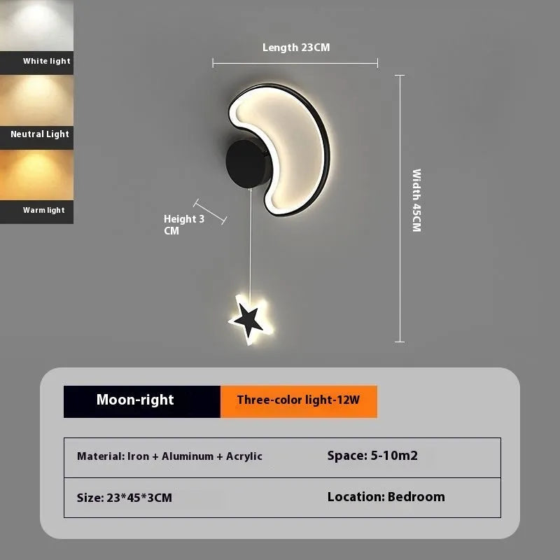 A white cloud-themed children's wall lamp with a left-facing orientation and LED light mounted on a bedroom wall.