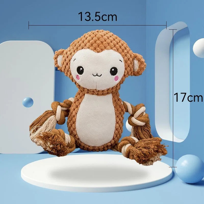 Monkey and lion plush squeaky dog toys bundle for medium and large breed dogs