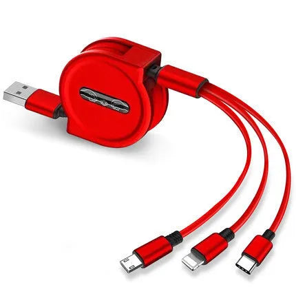 3 in 1 telescopic charging cable extended to 120cm with titanium connectors
