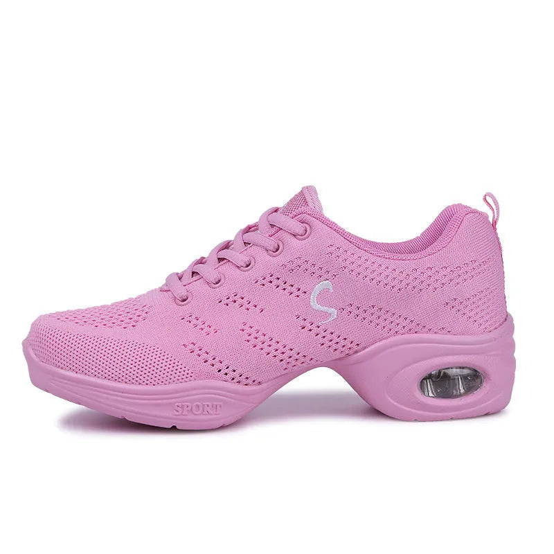 Women's breathable fly woven mesh dancing shoes with soft PU soles in multiple colour options