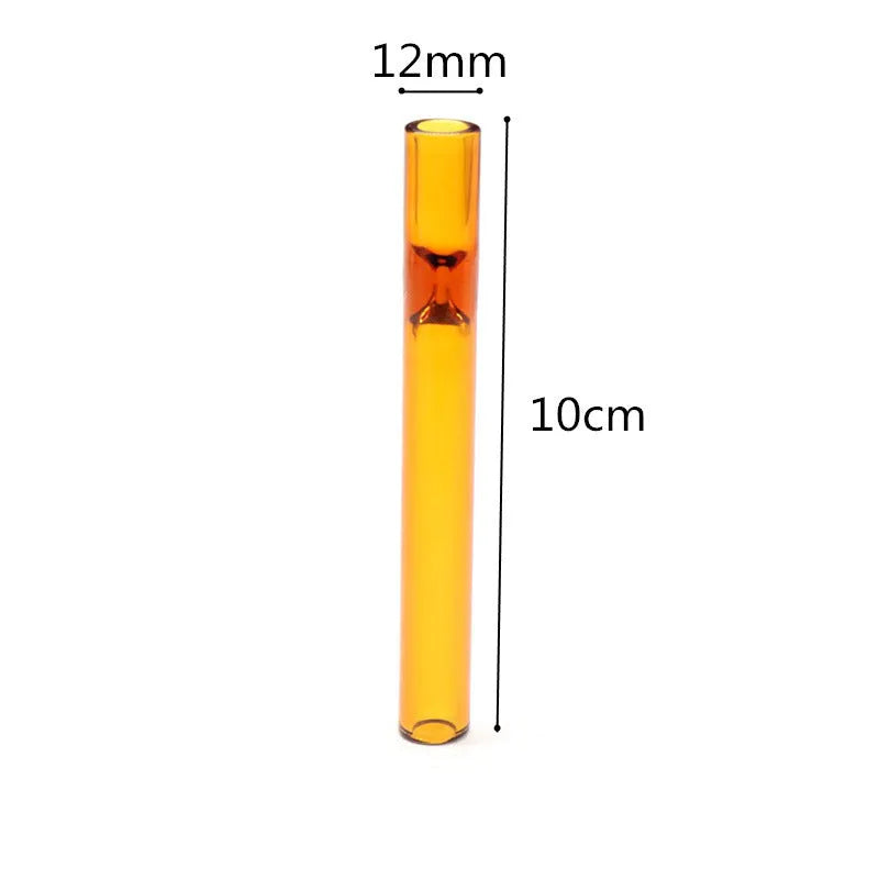 Clear glass telescopic smoke pipe with straight design and pink tint showing suction nozzle