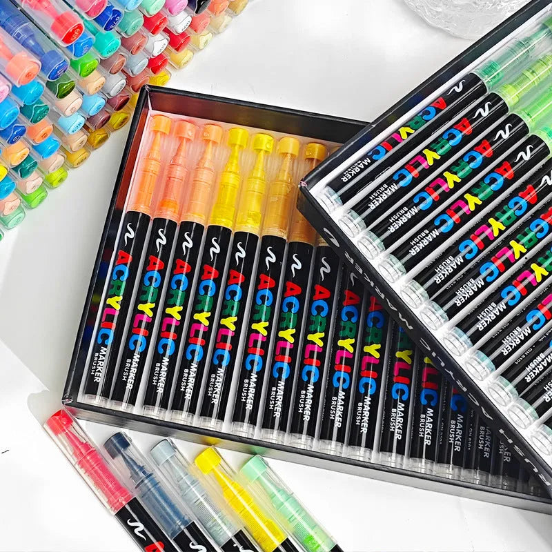 Set of straight liquid acrylic marker pens in multiple colours for art and graffiti.