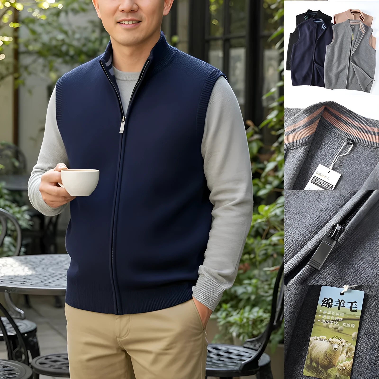 Thickened sleeveless knitted cardigan vest in loose fit women's autumn winter layering