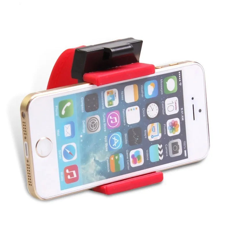Black steering wheel phone clip mount holding smartphone for car navigation