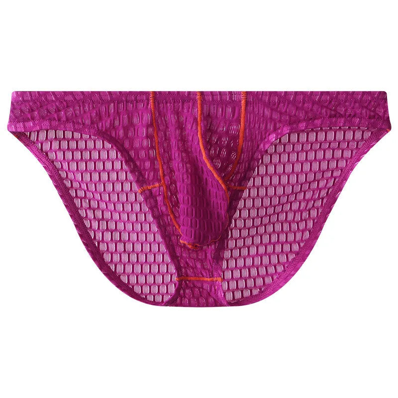 Men's ice silk low waist lace briefs in multiple solid colours on size chart