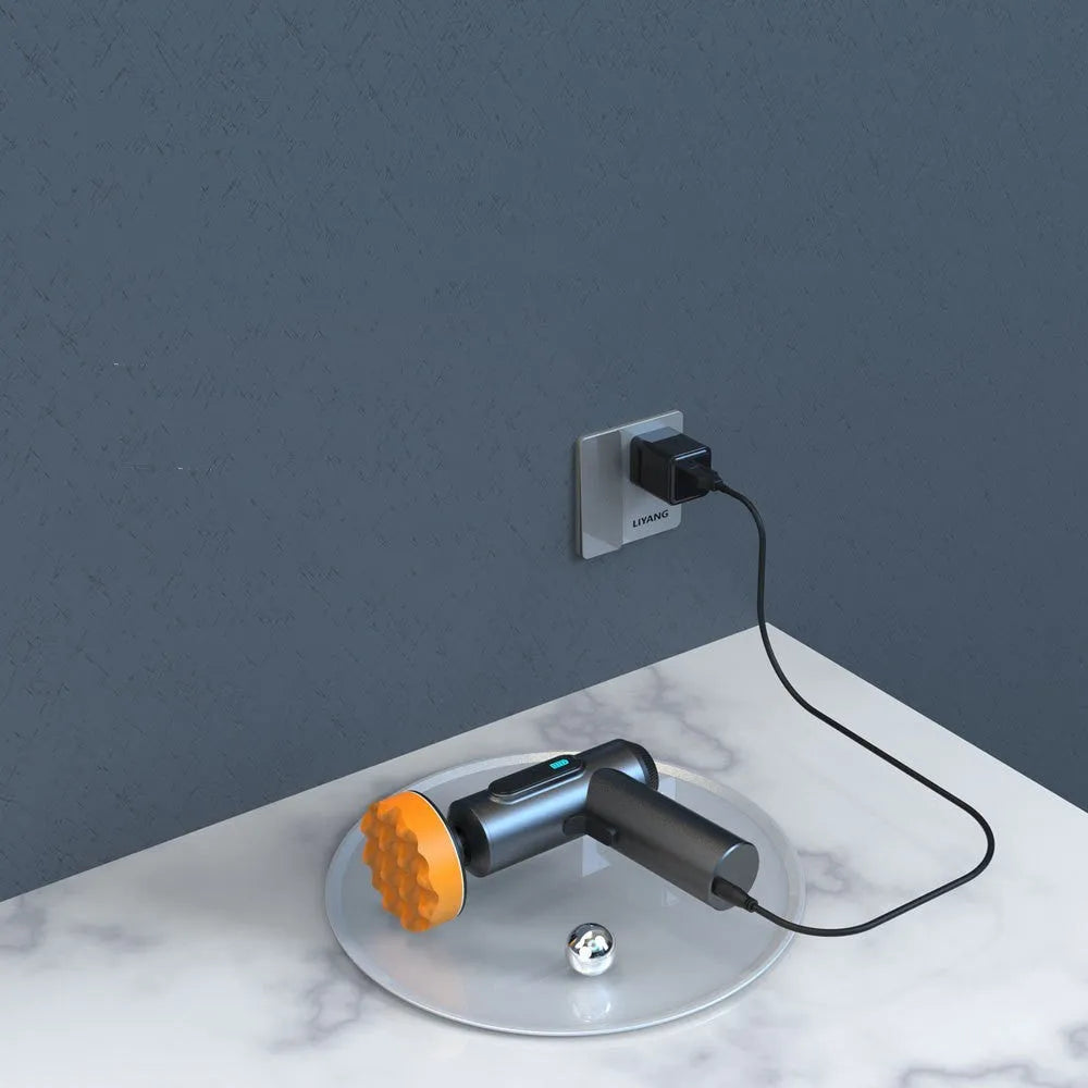 Cordless electric waxing and polishing machine with white ABS housing and a grey polishing disc.