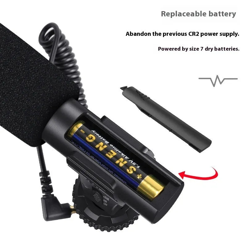 Black mobile phone video recording microphone for stage, broadcast, and interview applications