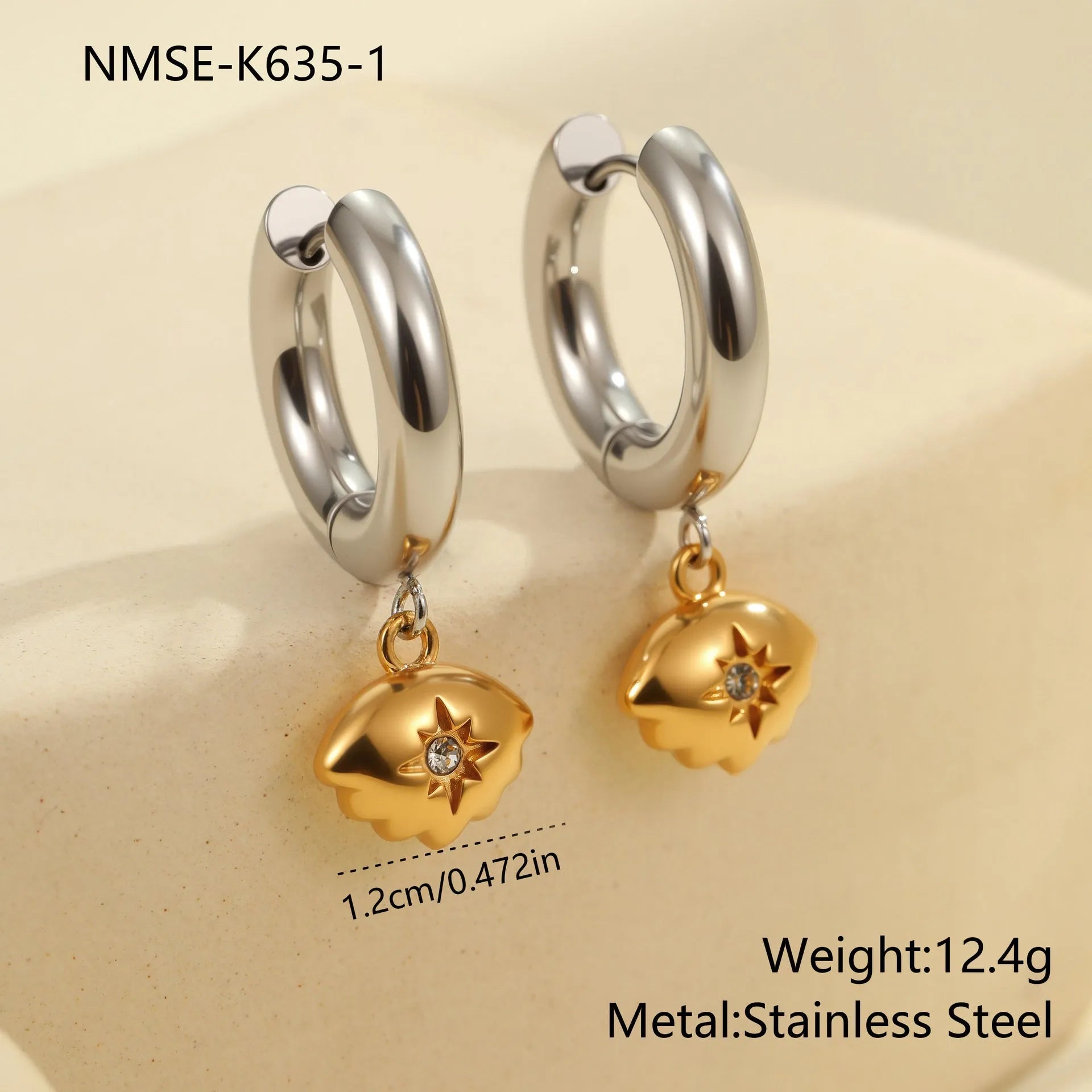 Stainless steel Christmas tree heart earrings with 18K gold electroplated finish