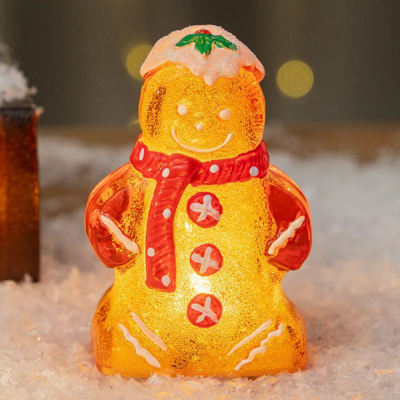 Glowing plastic gingerbread man Christmas ornament with LED light and choice of scarf colours