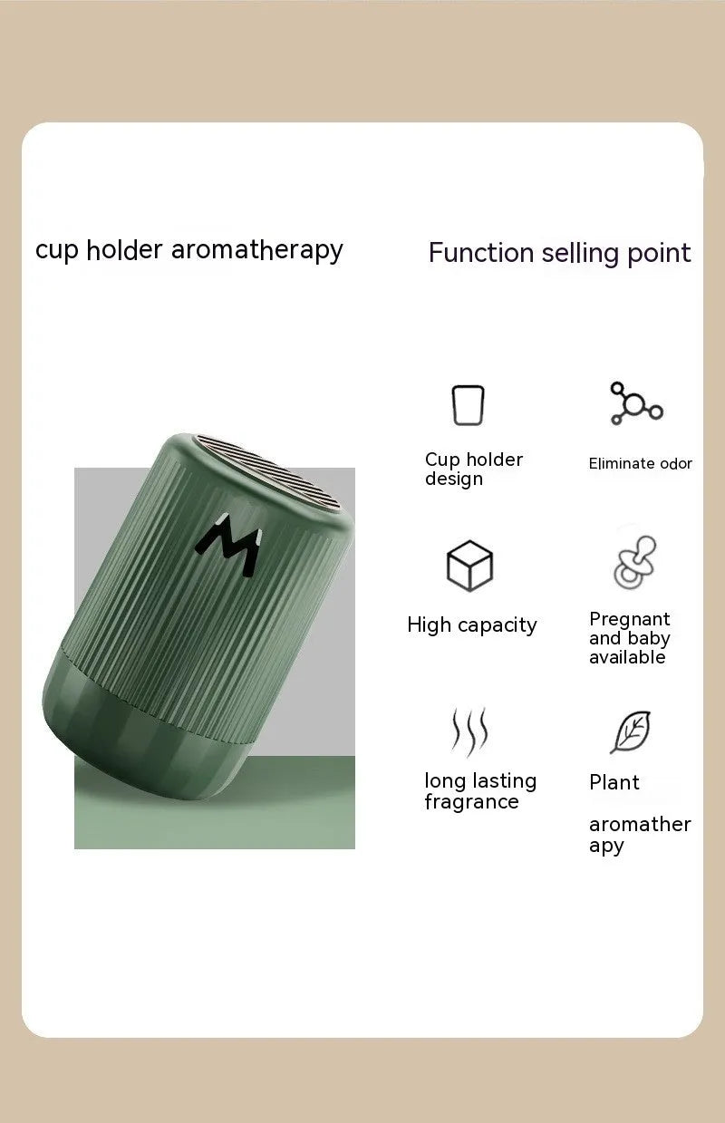 Solid car aromatherapy cup in choice of four fragrances on a 10cm by 6cm base.